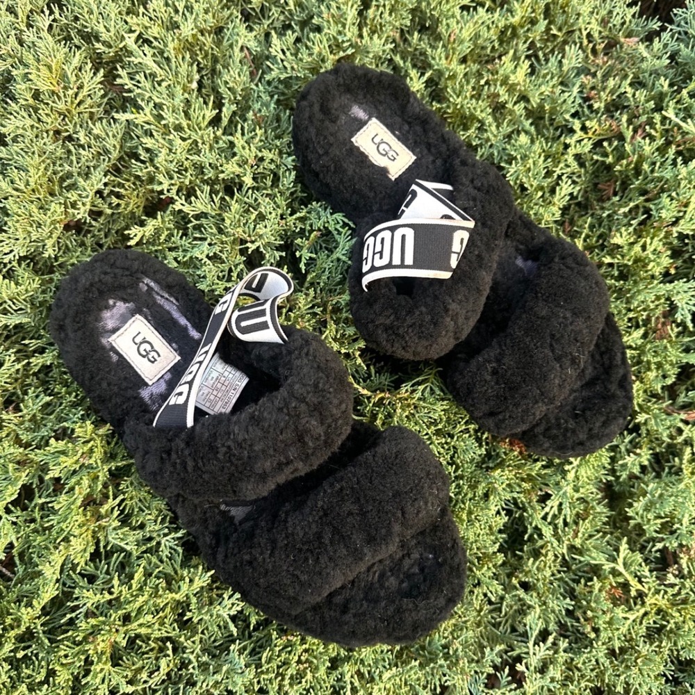 UGG Oh Yeah Black Sheepskin Platform Slingback Slides Women's Size 8
